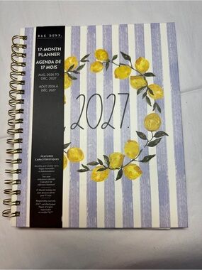 NEW Rae Dunn Blue Stripe 2027 Planner with Yellow Lemon Wreath 17 Months